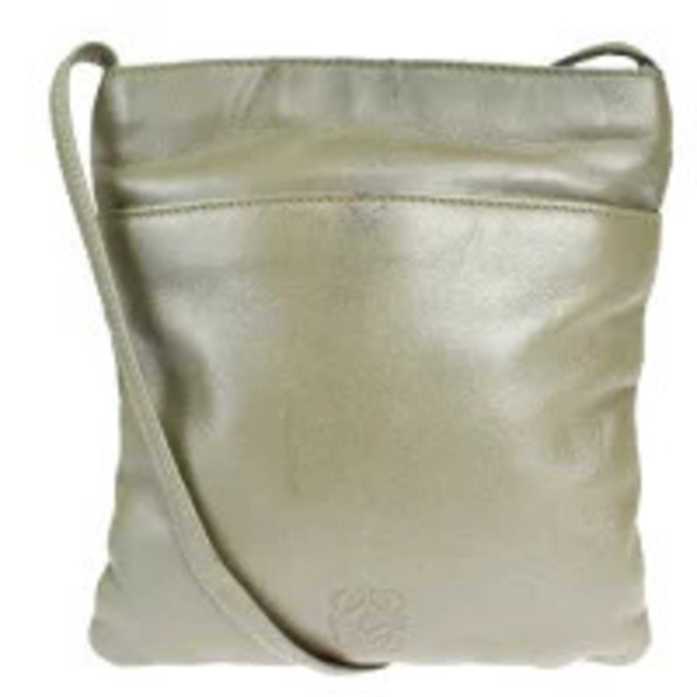 Loewe Crossbody Shoulder Bag Pouch Clutch Silver Nappa Leather
